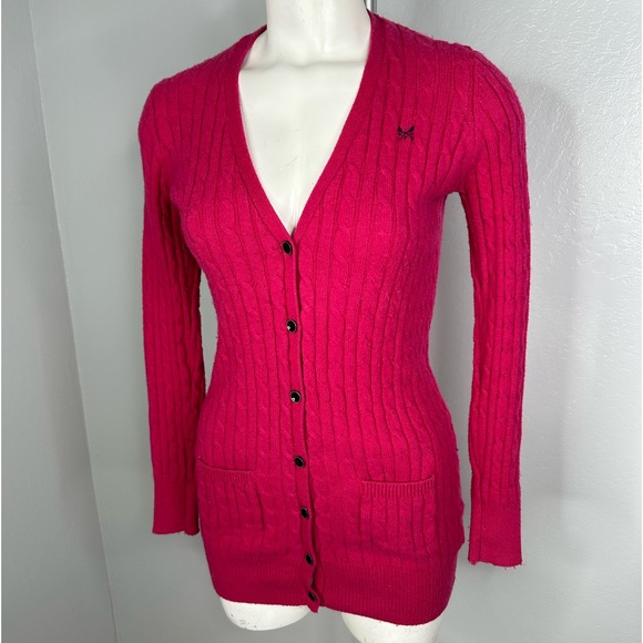 Crew Clothing Co Cardigan Pink Long Style Cotton Wool Thick Ribbing Sz 12 - Picture 4 of 14